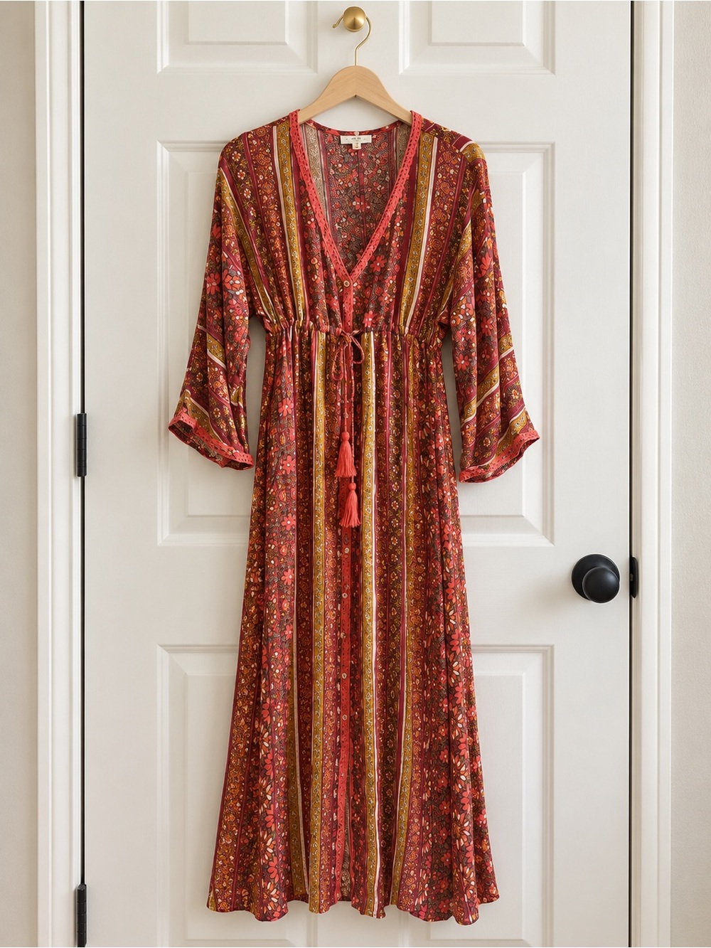 Easel Los Angeles Boho Floral Stripe Maxi Dress Medium